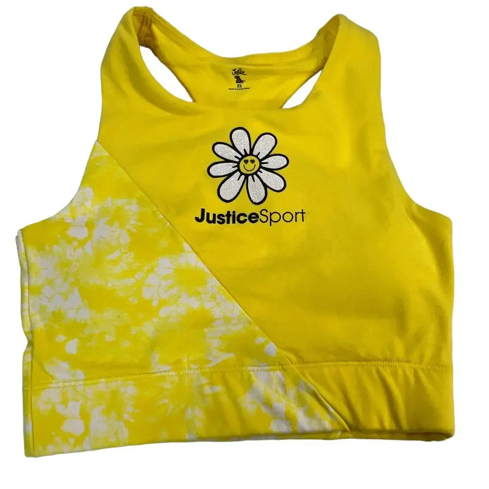 Justice Oh So Soft Girls Racerback Youth Sports Bra Black Yellow Sz 32 Seamless